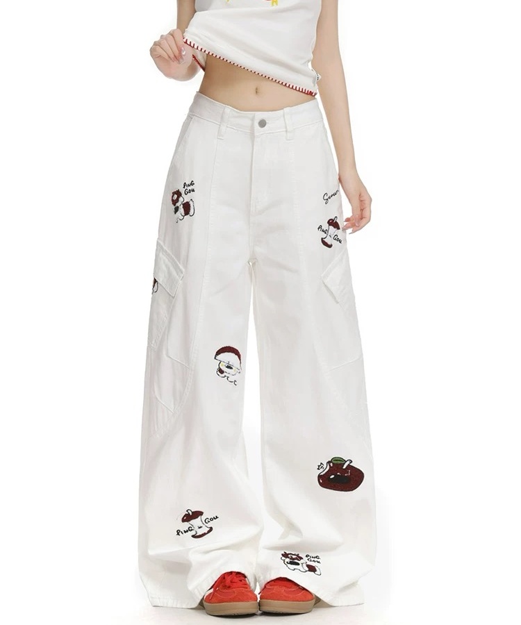 American style puppy work clothing white summer jeans