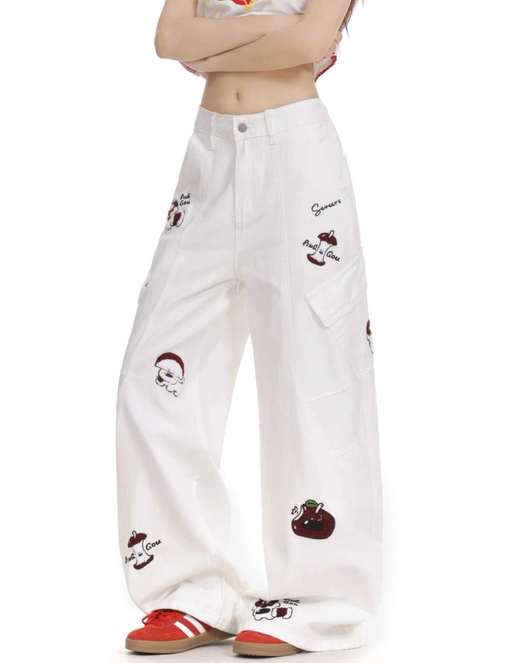 American style puppy work clothing white summer jeans