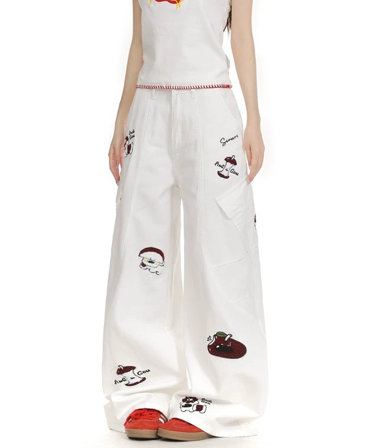 American style puppy work clothing white summer jeans