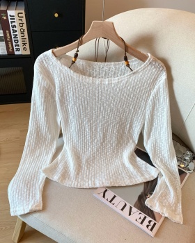 Halter slim tops flat shoulder autumn T-shirt for women