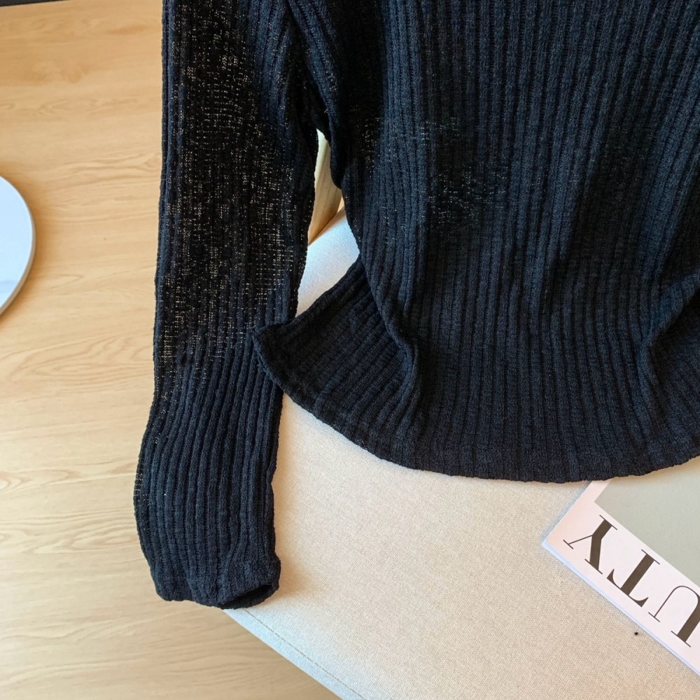 Halter slim tops flat shoulder autumn T-shirt for women