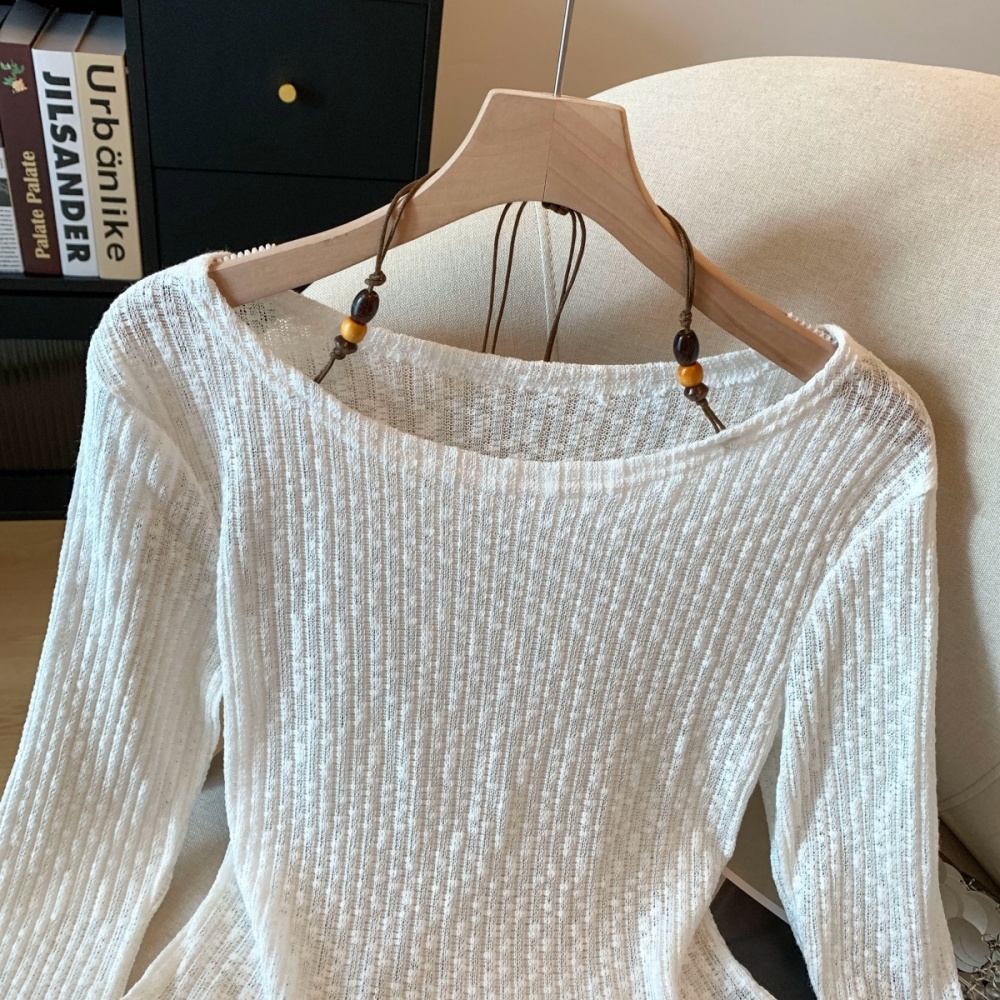 Halter slim tops flat shoulder autumn T-shirt for women
