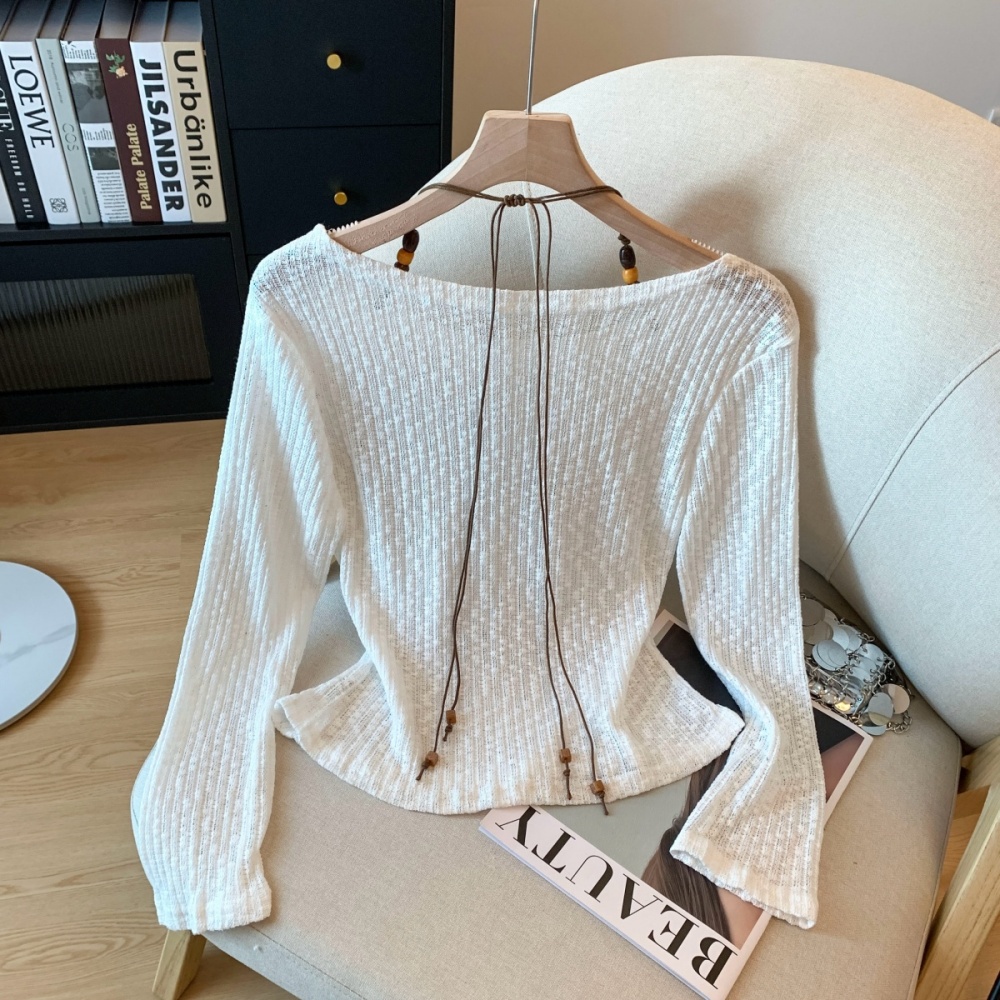 Halter slim tops flat shoulder autumn T-shirt for women