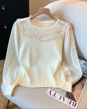 Hollow Western style bottoming shirt lace autumn T-shirt