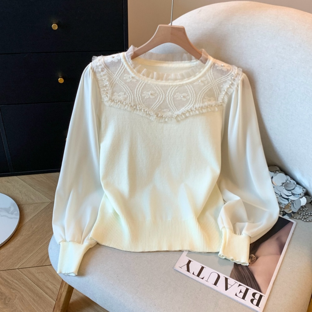 Hollow Western style bottoming shirt lace autumn T-shirt