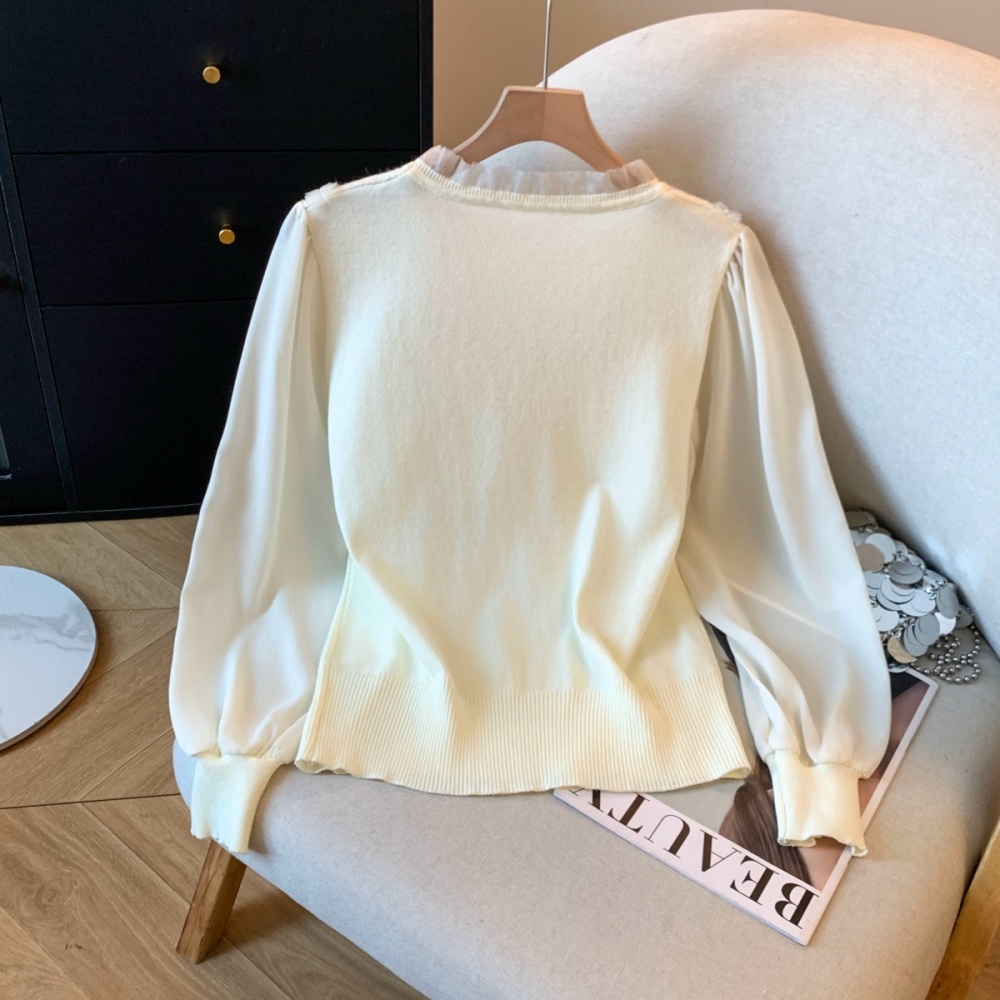 Hollow Western style bottoming shirt lace autumn T-shirt