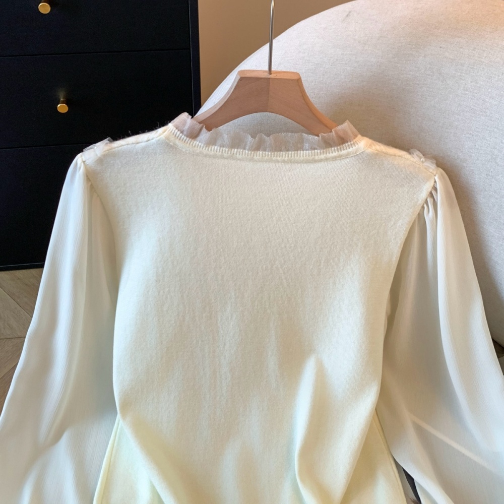 Hollow Western style bottoming shirt lace autumn T-shirt