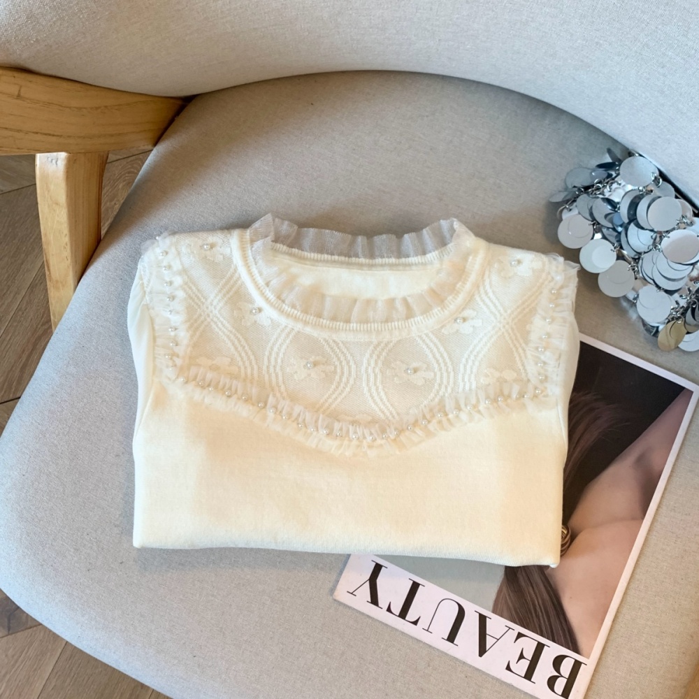 Hollow Western style bottoming shirt lace autumn T-shirt