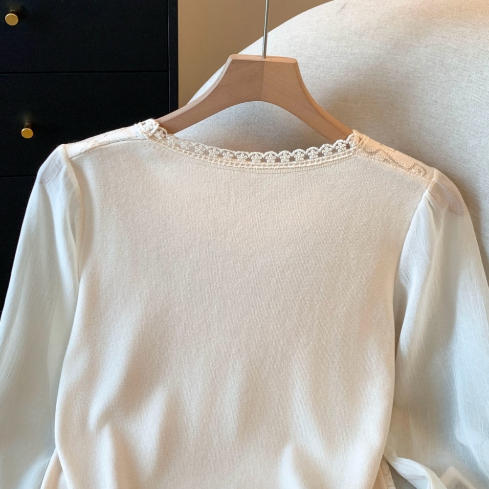 Beading splice sweater all-match spring tops for women