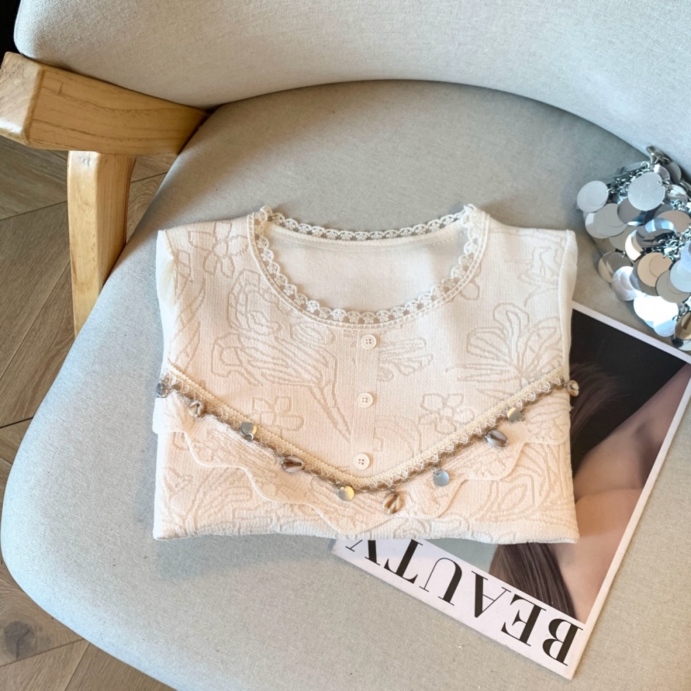 Beading splice sweater all-match spring tops for women