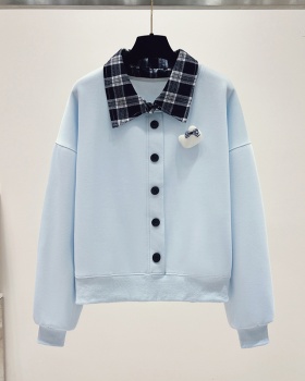 Plaid sweet autumn splice plush breasted hoodie