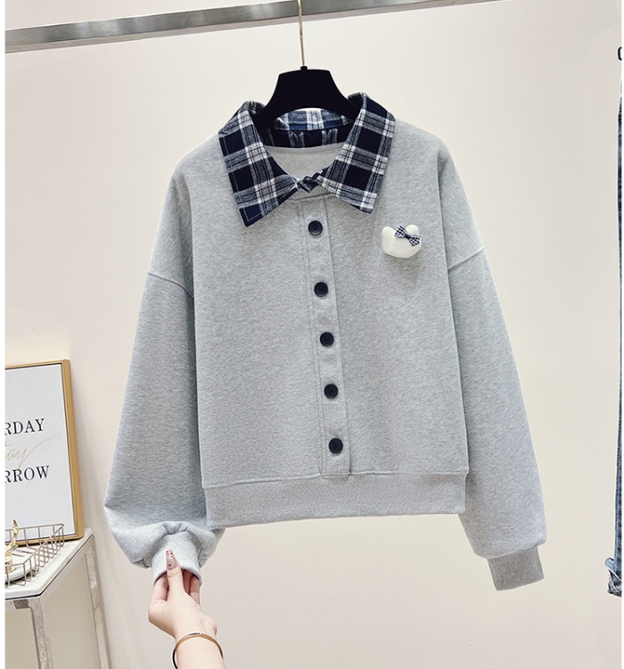 Plaid sweet autumn splice plush breasted hoodie