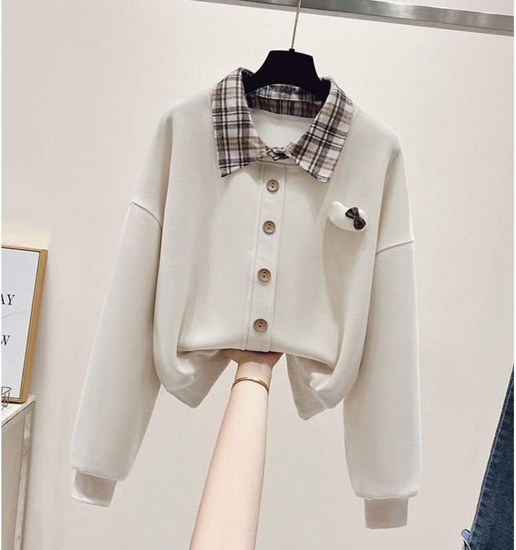 Plaid sweet autumn splice plush breasted hoodie