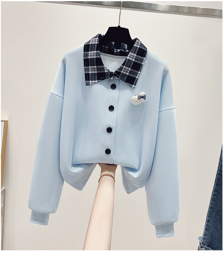 Plaid sweet autumn splice plush breasted hoodie