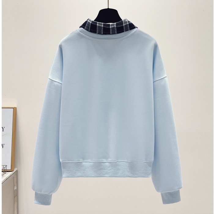 Plaid sweet autumn splice plush breasted hoodie