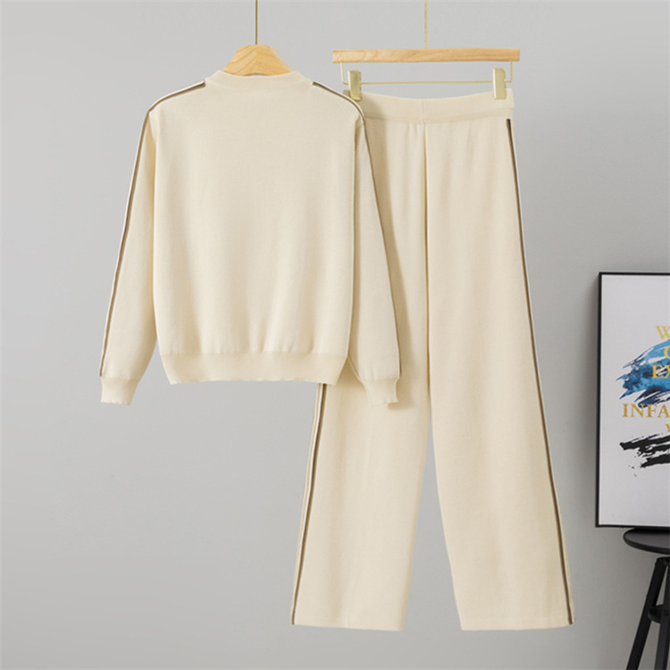 Half zip long pants wide leg tops 2pcs set for women