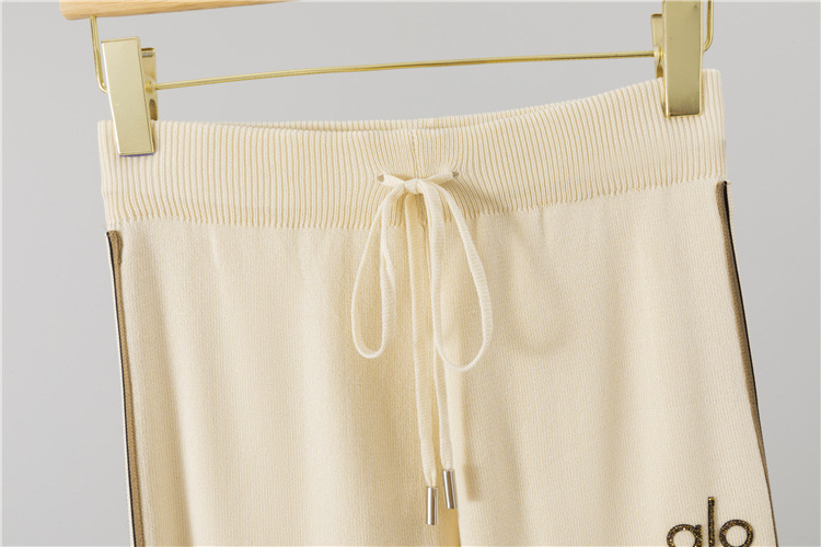 Half zip long pants wide leg tops 2pcs set for women