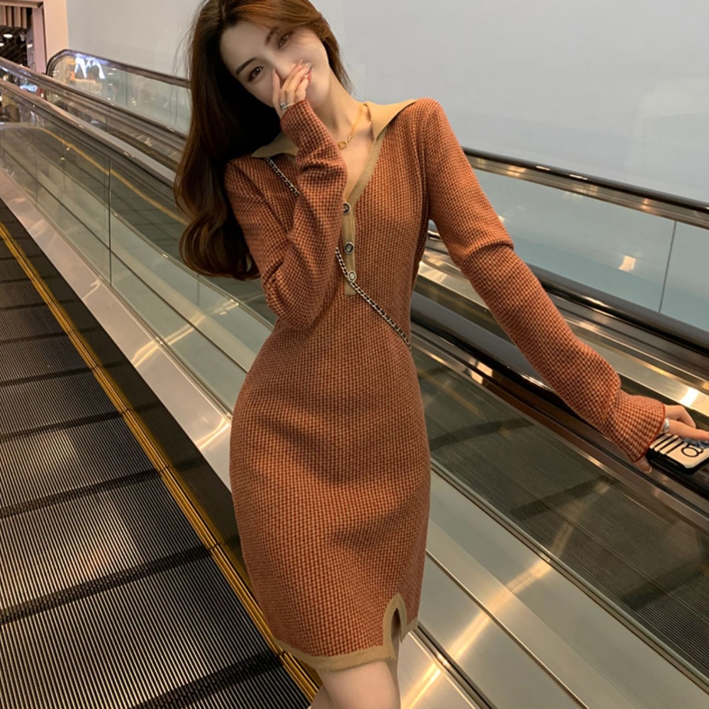 Long sleeve chanelstyle knitted dress for women