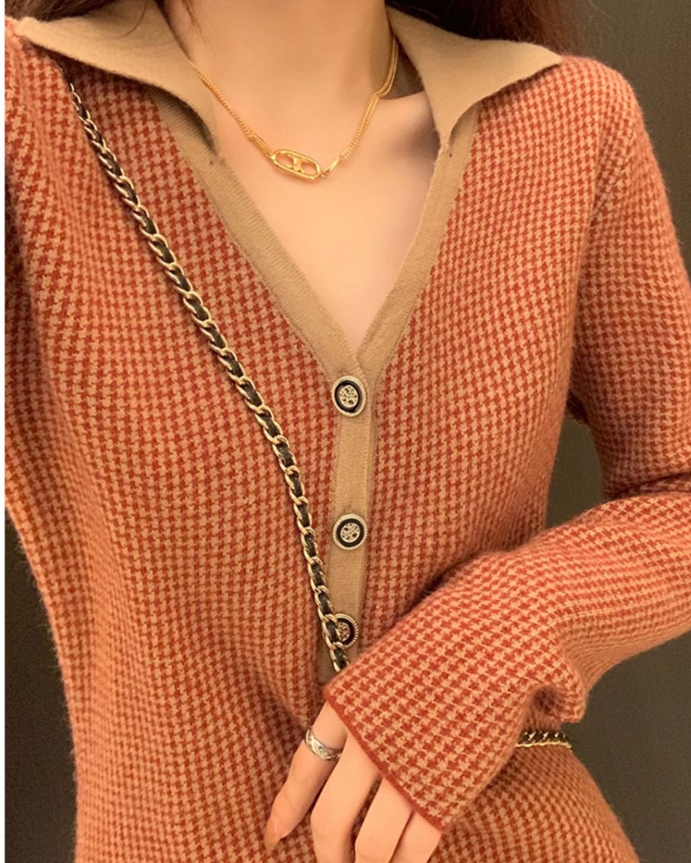 Long sleeve chanelstyle knitted dress for women