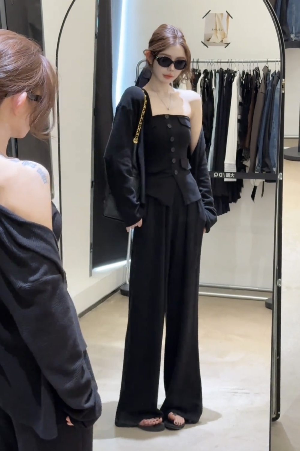 Autumn cardigan wide leg pants 3pcs set