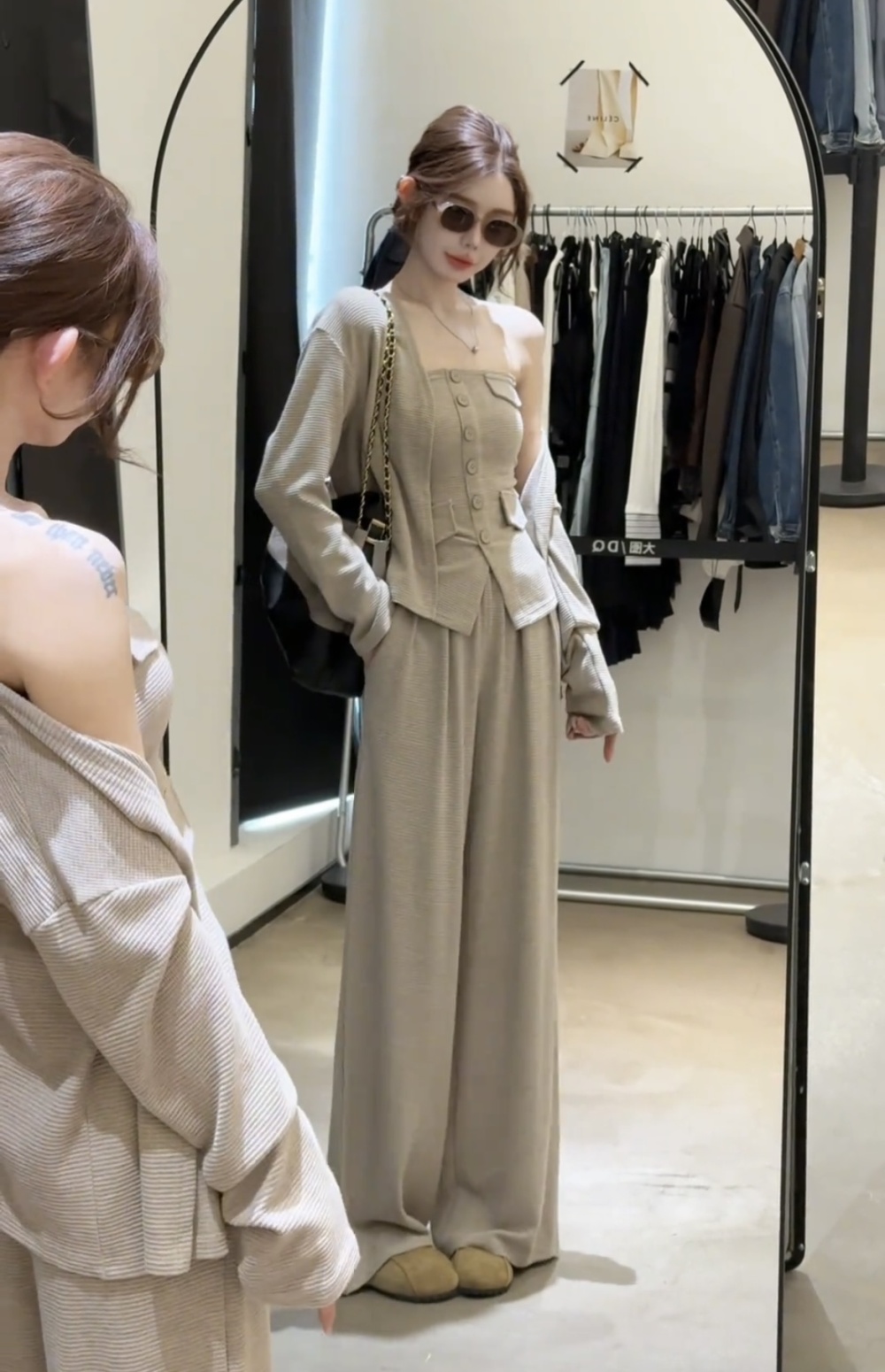 Autumn cardigan wide leg pants 3pcs set