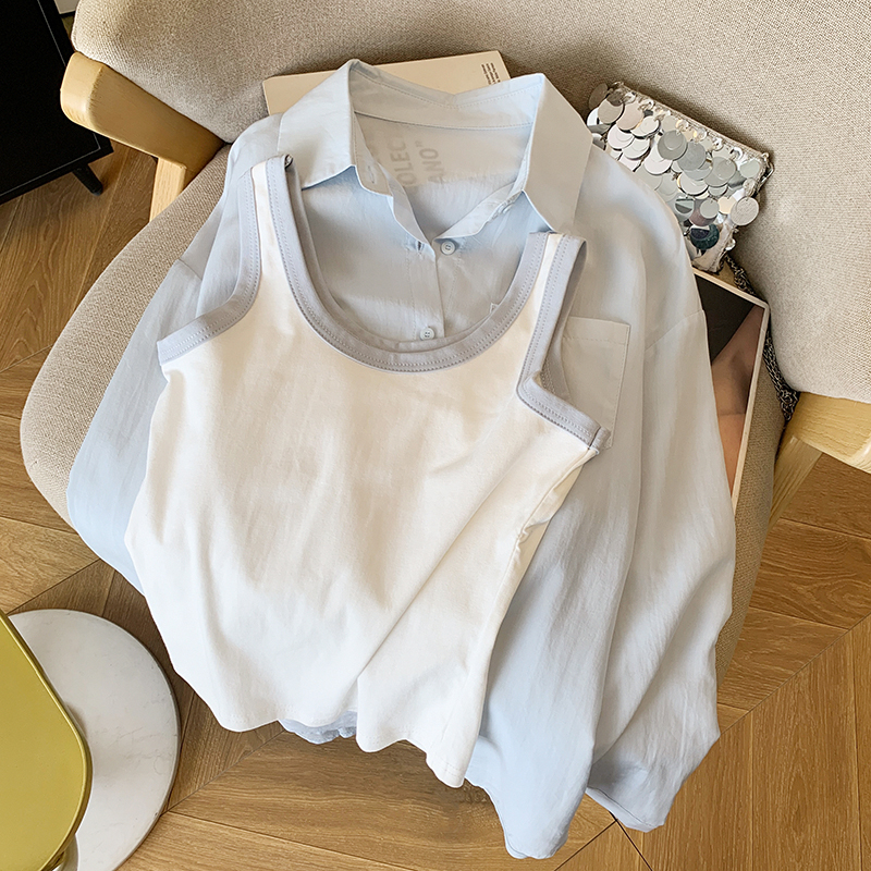 Autumn small sling long sleeve shirt 2pcs set