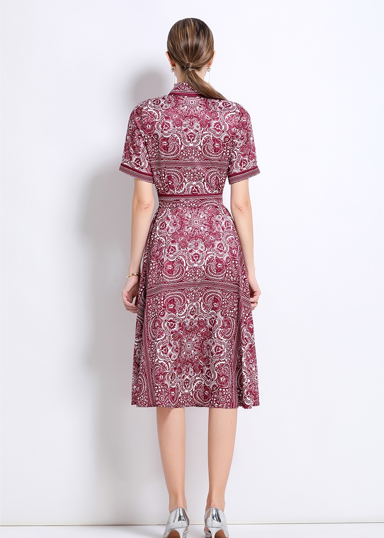 Printing with belt fashion pinched waist all-match dress