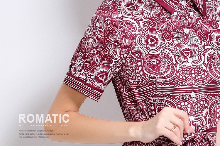 Printing with belt fashion pinched waist all-match dress