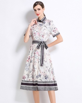 Fashion with belt pinched waist all-match dress