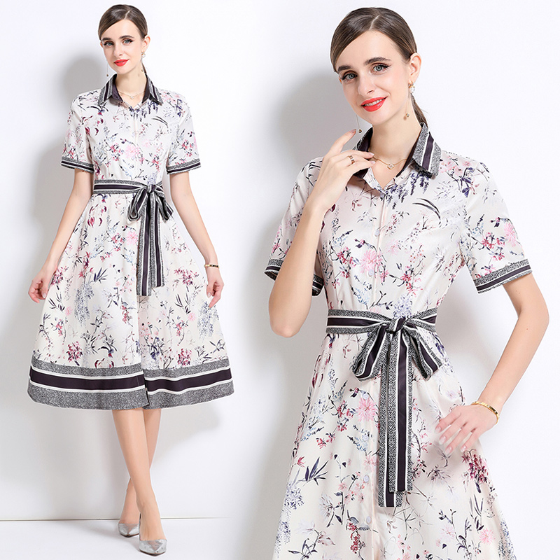 Fashion with belt pinched waist all-match dress