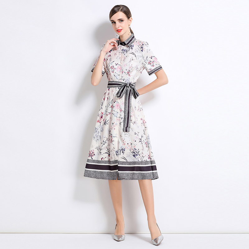 Fashion with belt pinched waist all-match dress