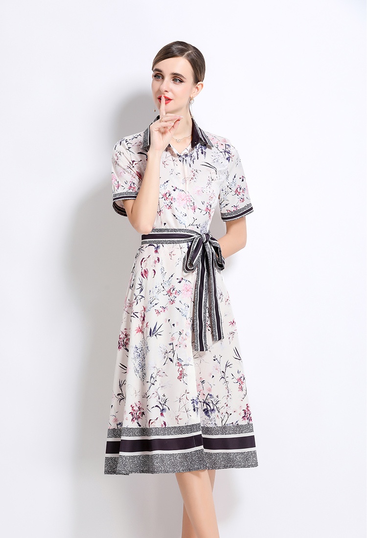 Fashion with belt pinched waist all-match dress