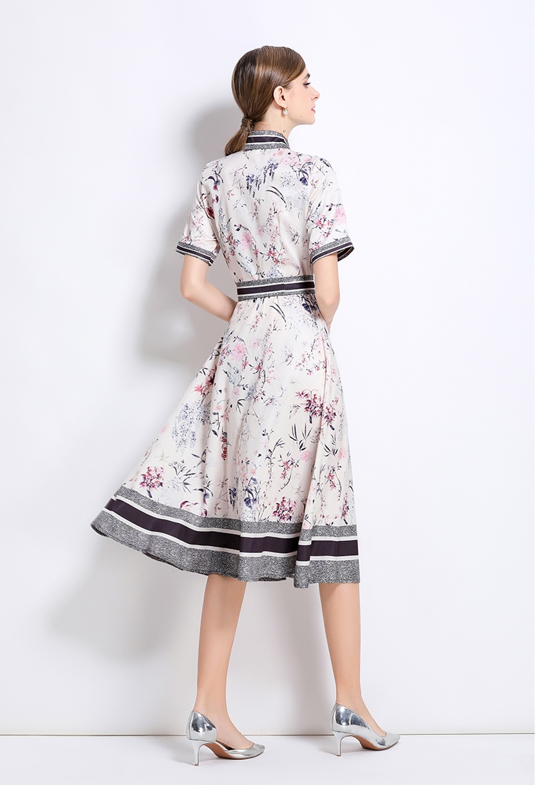 Fashion with belt pinched waist all-match dress