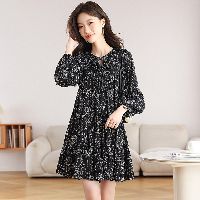 Floral long sleeve autumn slim fashion chiffon dress