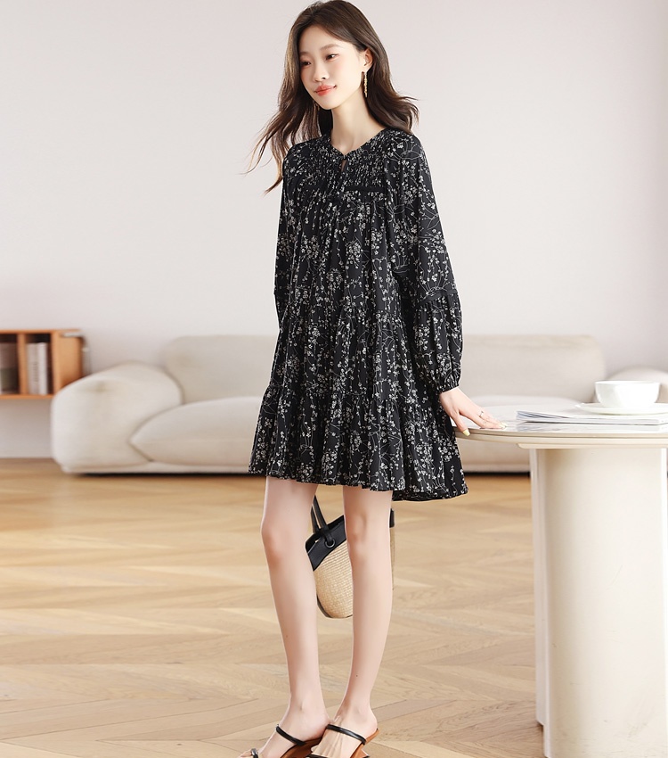Floral long sleeve autumn slim fashion chiffon dress