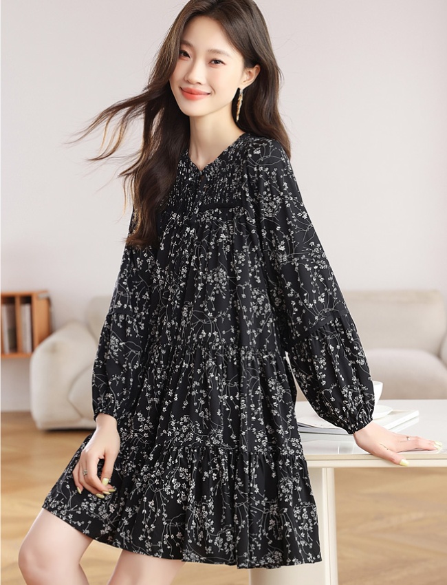 Floral long sleeve autumn slim fashion chiffon dress