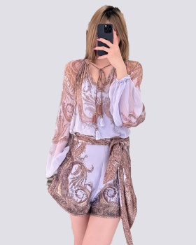Pocket purple long sleeve lantern shirt 2pcs set