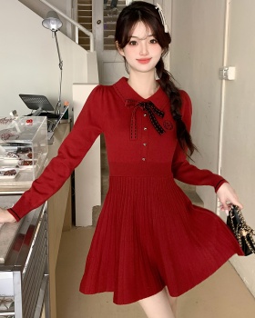Black knitted temperament France style dress for women