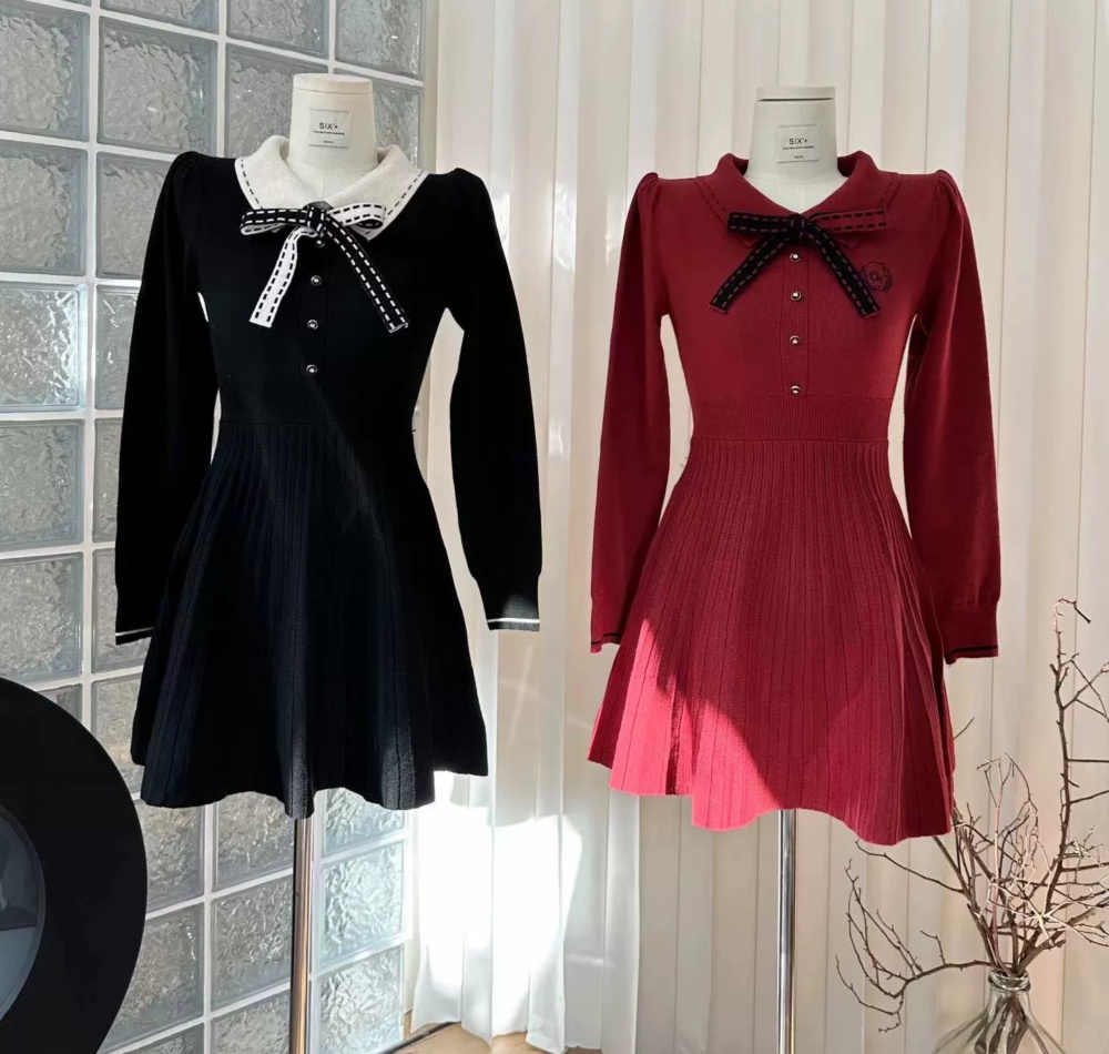 Black knitted temperament France style dress for women