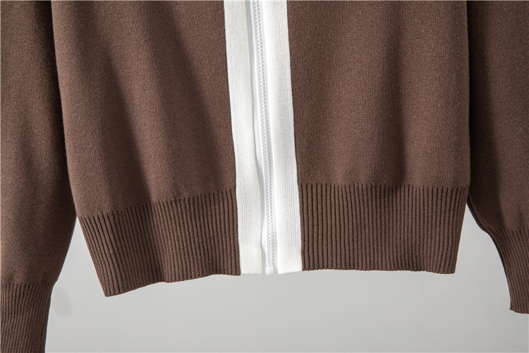 Knitted zip autumn and winter wide leg pants 2pcs set for women