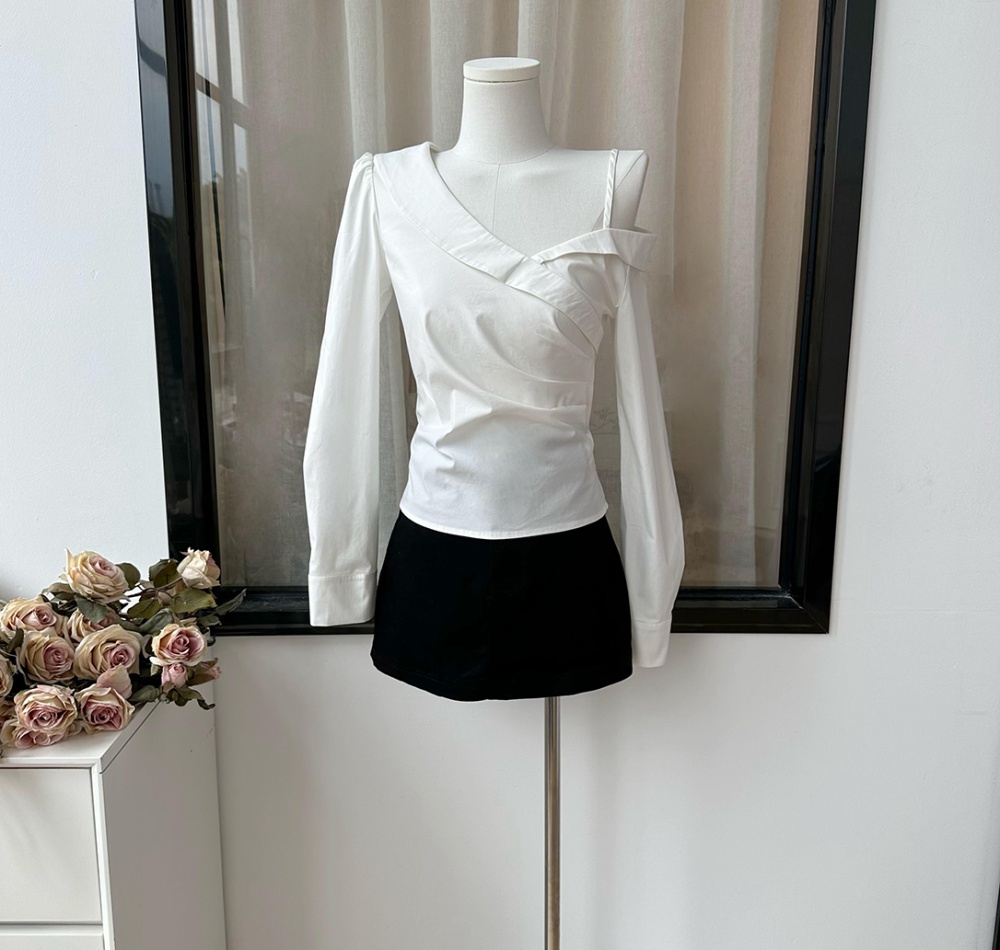 Dazzle slim chouzhe tops micro-bomb sloping shoulder shirt