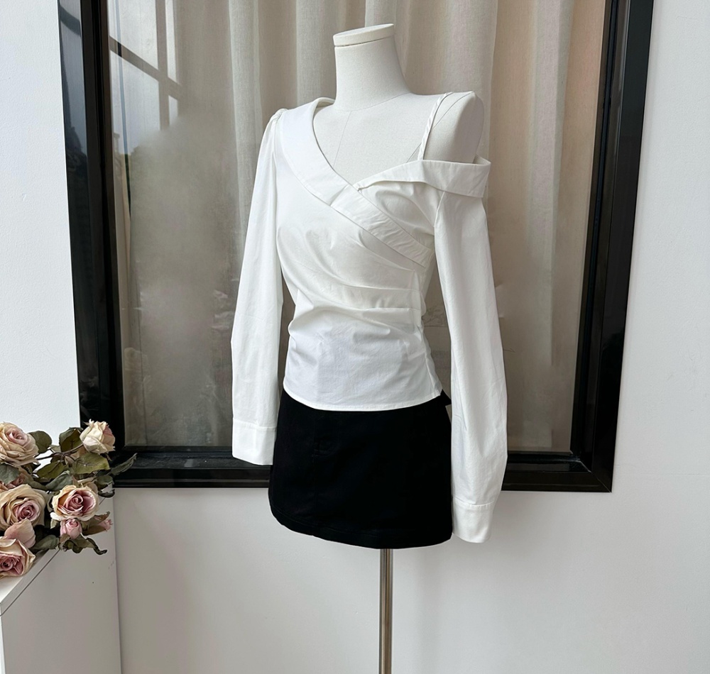 Dazzle slim chouzhe tops micro-bomb sloping shoulder shirt