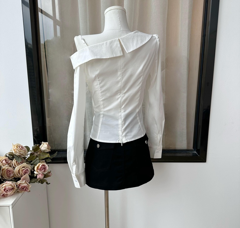 Dazzle slim chouzhe tops micro-bomb sloping shoulder shirt