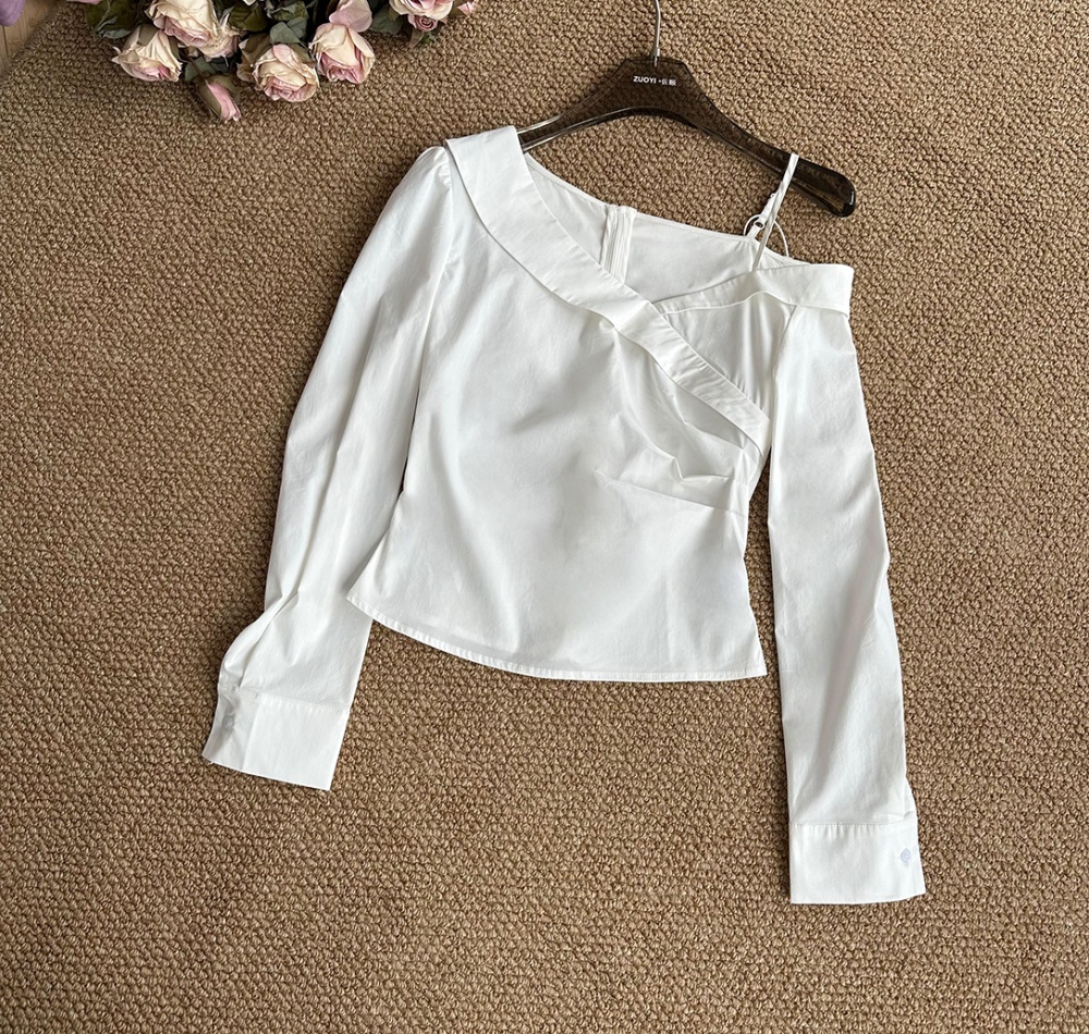 Dazzle slim chouzhe tops micro-bomb sloping shoulder shirt
