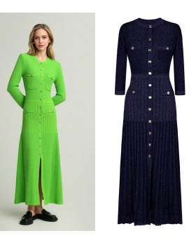 Knitted pinched waist dress round neck jumpsuit