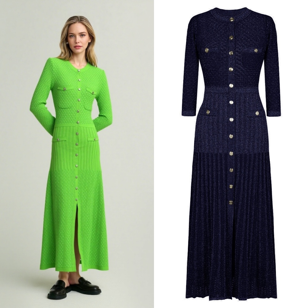 Knitted pinched waist dress round neck jumpsuit