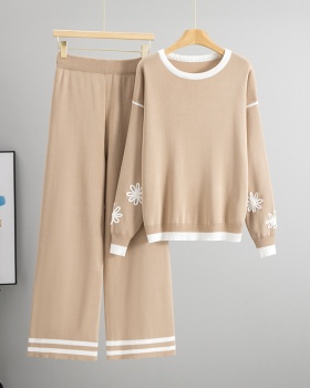 Loose wide leg pants sweater 2pcs set for women