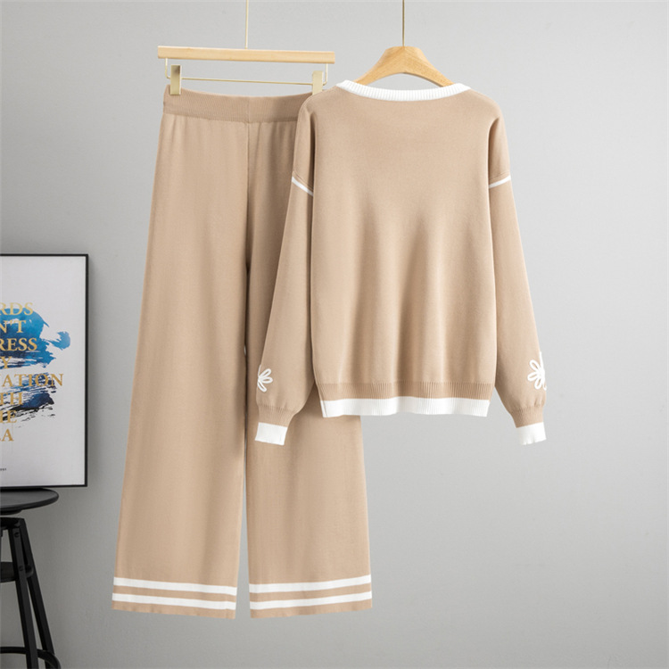Loose wide leg pants sweater 2pcs set for women