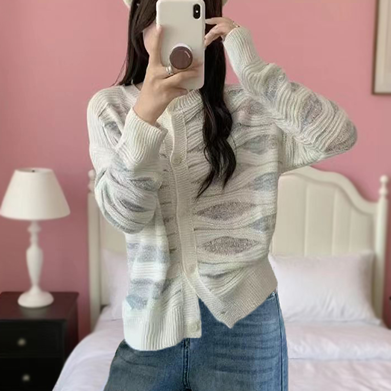 All-match mixed colors tender knitted cardigan for women