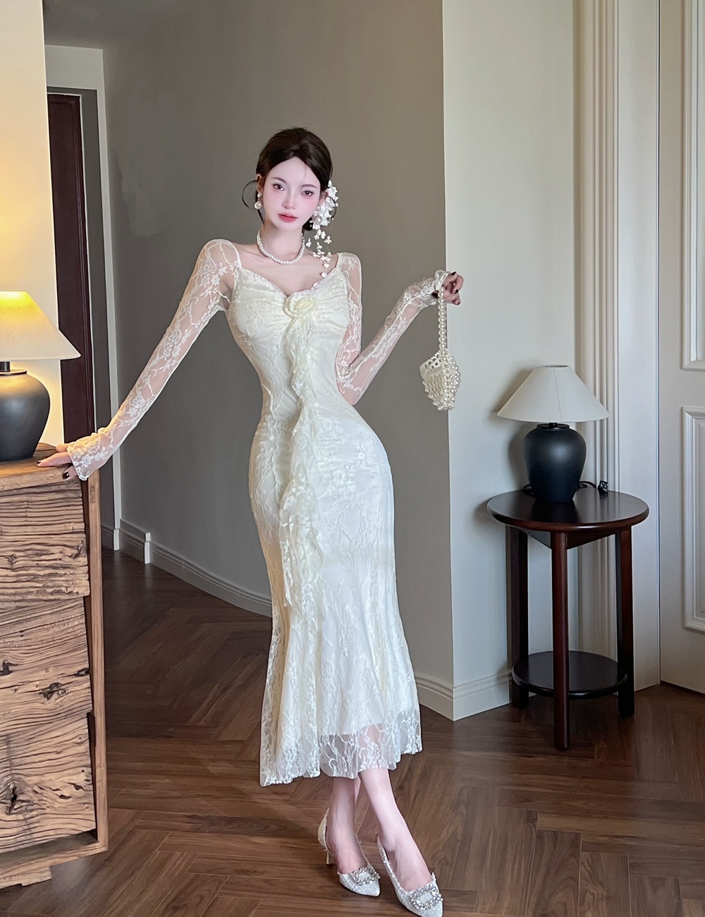 France style tender dress slim spring and autumn long dress